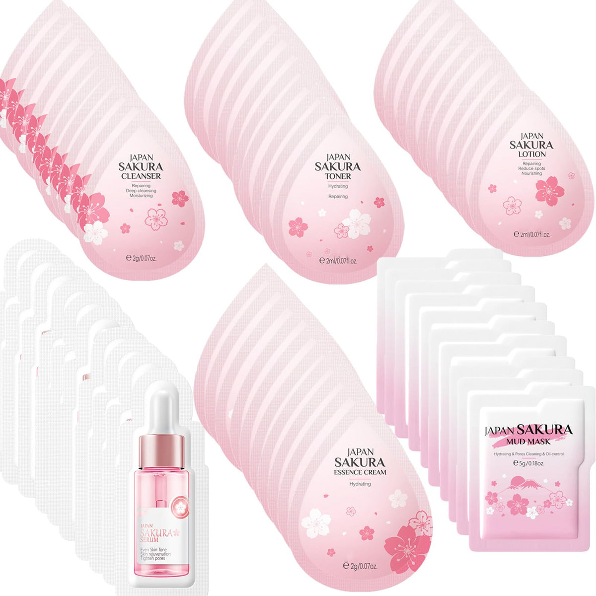 60Pcs Mini Travel Skincare Sets, Mini Travel Items Including Face Wash, Serum, Toner, Lotion, Moisturizing Cream, Sakura Mud Mask, Face Skin Care Routine Kit Organic Skin Care Kit - thewildfolk 60Pcs Mini Travel Skincare Sets, Mini Travel Items Including Face Wash, Serum, Toner, Lotion, Moisturizing Cream, Sakura Mud Mask, Face Skin Care Routine Kit Organic Skin Care Kit