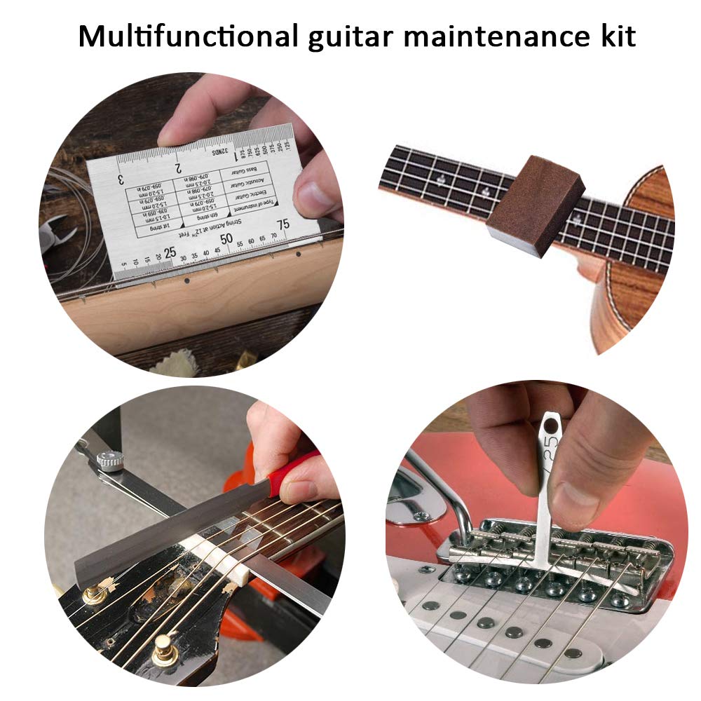72PCS Guitar Tool Kit，Professional Guitar Repairing Maintenance Tool Kit with Guitar Strings Picks Bridge Pins Gauge Guitar Accessories Gift for Acoustic Guitar Electric Guitar Ukulele Bass Banjo