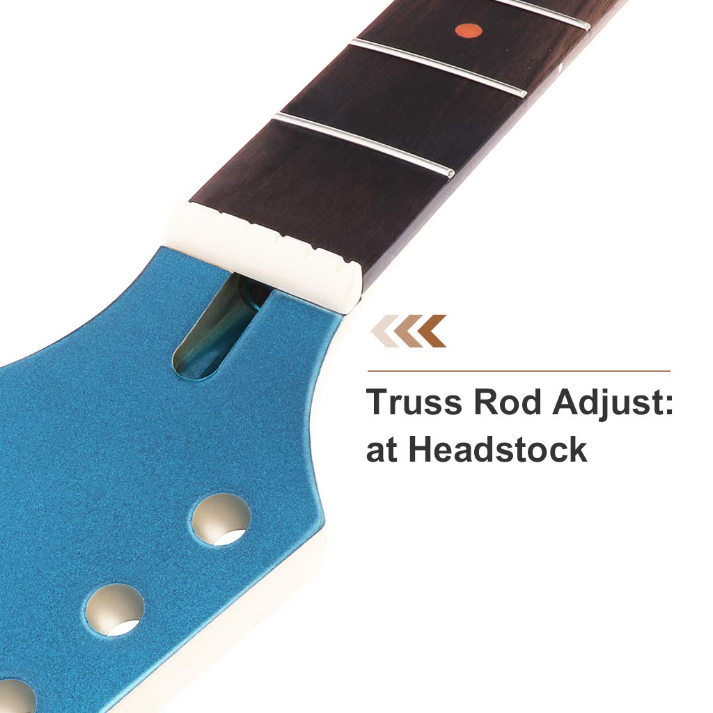 Alnicov Electric Guitar Neck Maple Head Rosewood Fretboard 24 Fret for Parts Replacement Blue