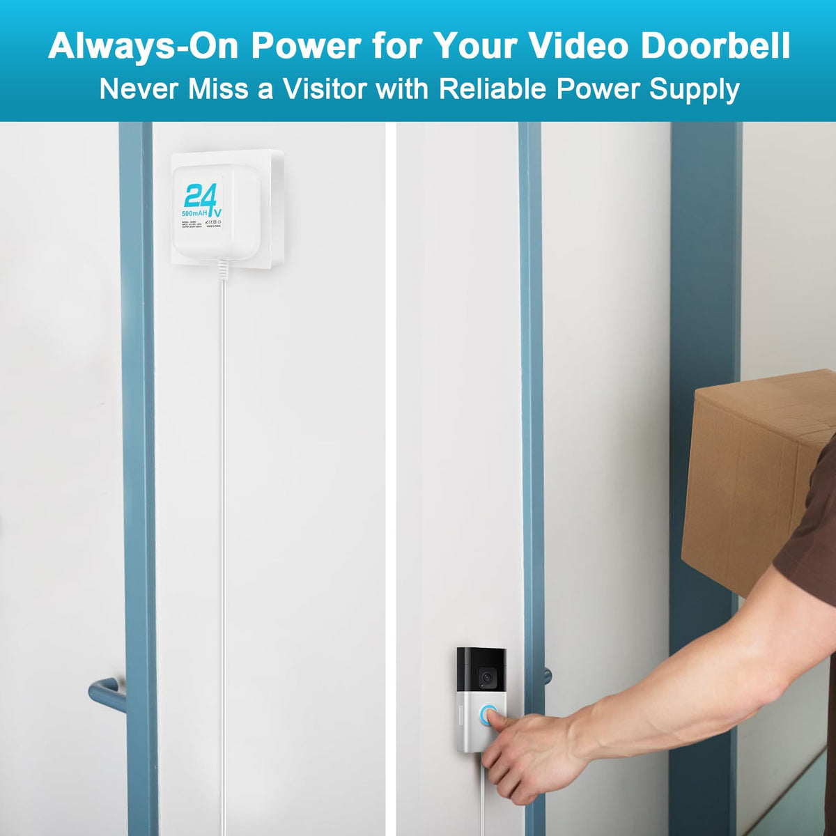 24V Doorbell Transformer, AC Adapter for All Ring Video Doorbell Versions, 16.4ft Doorbell Power Supply, Power Cable Compatible with Ring, Nest, Wyze, and Eufy Doorbells (White)