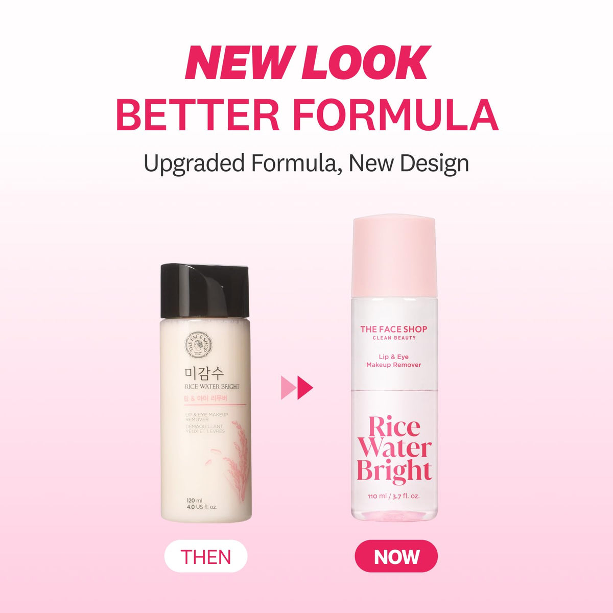 The Face Shop Rice Water Bright Lip & Eye Makeup Remover, Gentle for Sensitive Eyes, Makeup Remover for Eye Makeup & Lipstick, Hydrating, with Rice Active Complex™, 3.7 fl. oz.