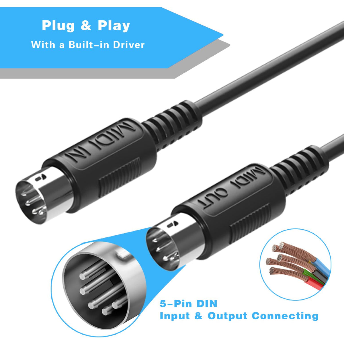 FORE MIDI USB Interface Type-C Work with MIDI Keyboard/MIDI Deivce