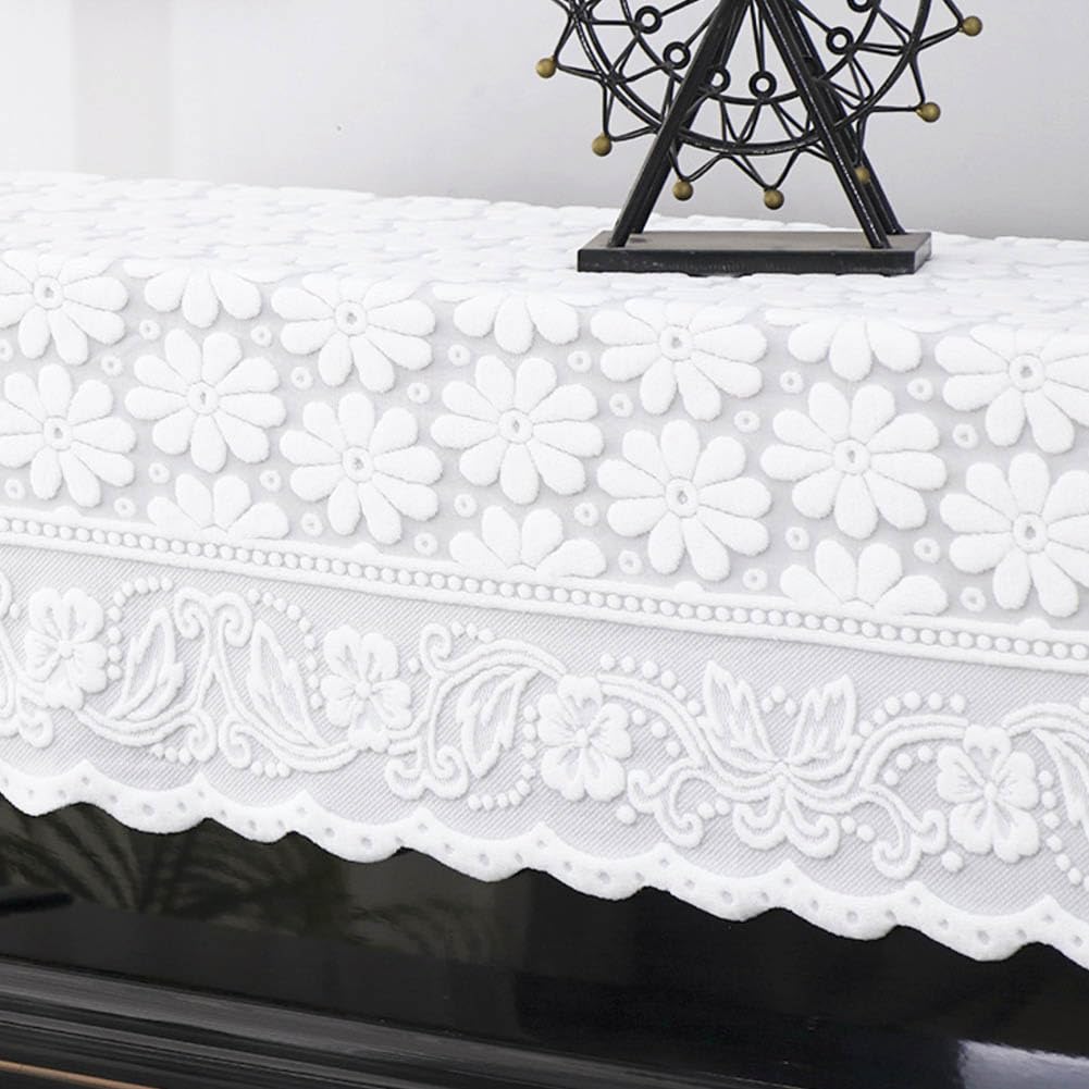 Piano Cover Elegant Lace Embroidery Daisy Decorative Dust-proof Cover for Standard Upright Pianos 78.74 x 35.43 Inch Piano Top Cover