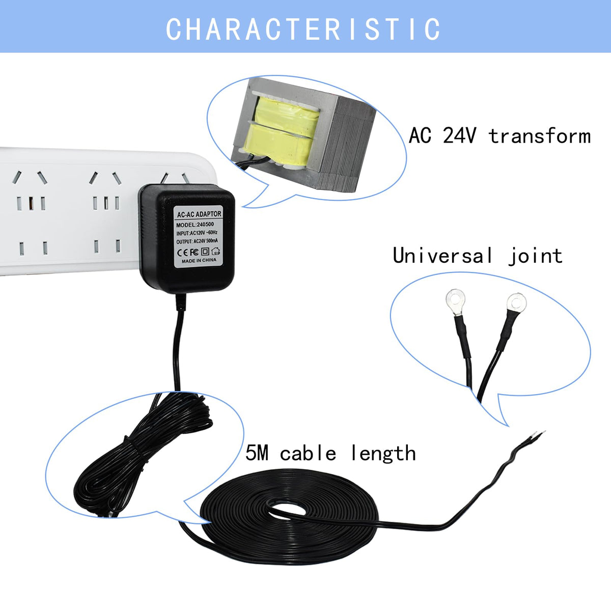 VVHOOY 24V Transformer Doorbell Power Adapter Compatible with Google Nest,Wyze,Eufy Video Doorbells, C Wire Adapter 16.4ft/5m Extension Cable Doorbell Power Adapter Doorbell Supply Cord