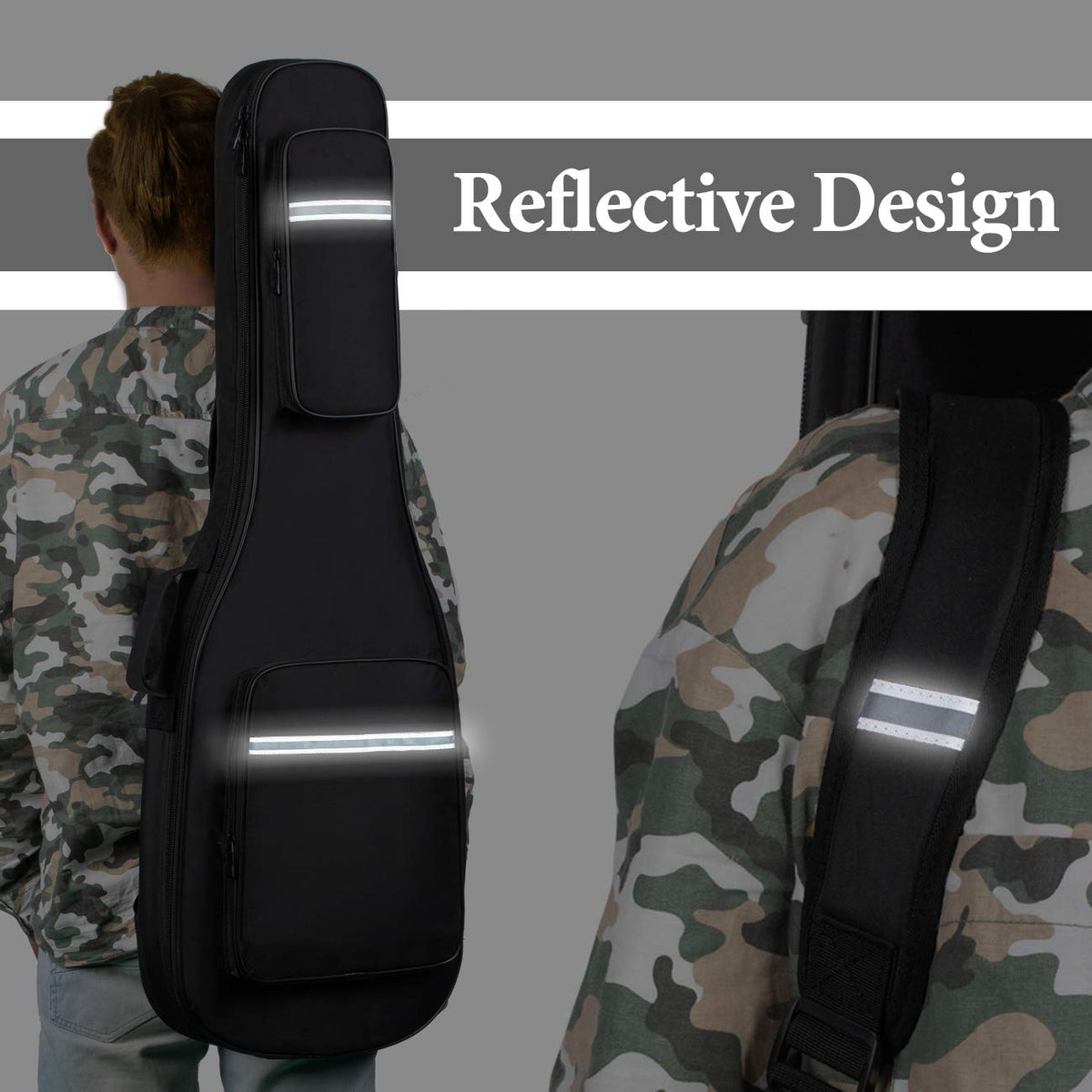CAHAYA Electric Guitar Case Padded - Gig Bag Soft Backpack with Large Pocket 0.5in Thick Padding with Reflective Bands Adjustable Straps