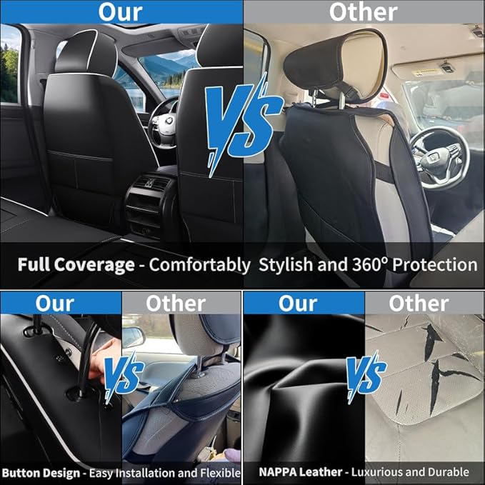 Car Seat Covers Full Set Custom Fit for Ford Fusion 2007-2020-Luxury Leather with Lumbar Support, Breathable, Waterproof, Anti-Slip, Durable, Easy to Install (Black&White,Full Set)