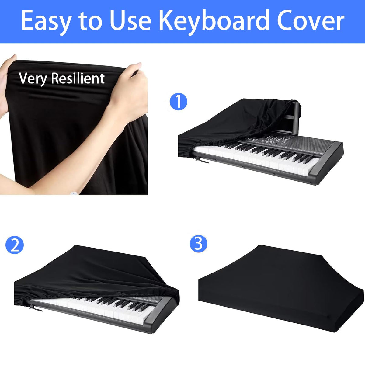 88 Key Keyboard Dust Cover - Stretchable Fabric Protector for Digital Piano & Electronic Keyboards (Black) - Universal Fit with Storage Bag