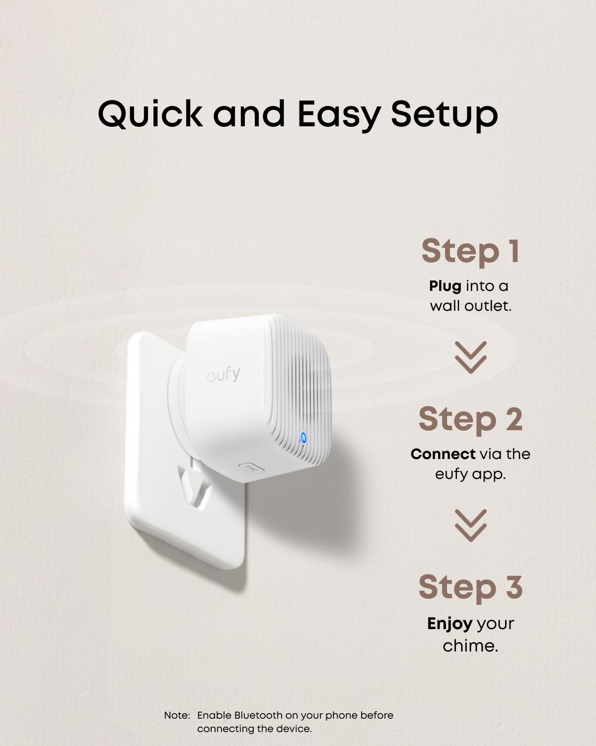 eufy Video Doorbell Chime 2, 10 Built-In Chimes, 2.4 GHz and 5 GHz Dual-Band Wi-Fi, Easy Setup, Bluetooth Auto-Pairing, Adjustable Volume Up to 80 dB