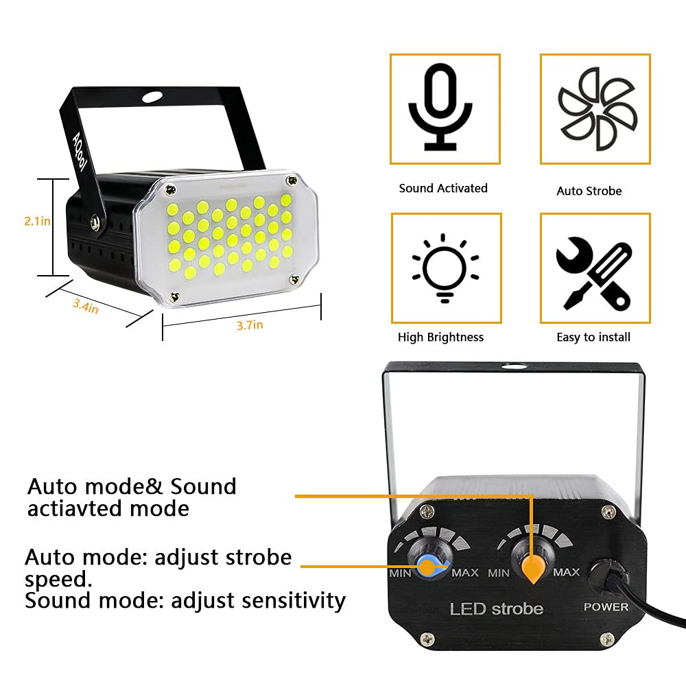 AQOOL 2-Pack LED White Strobe Lights for Halloween, Mini 36 LED Strobe