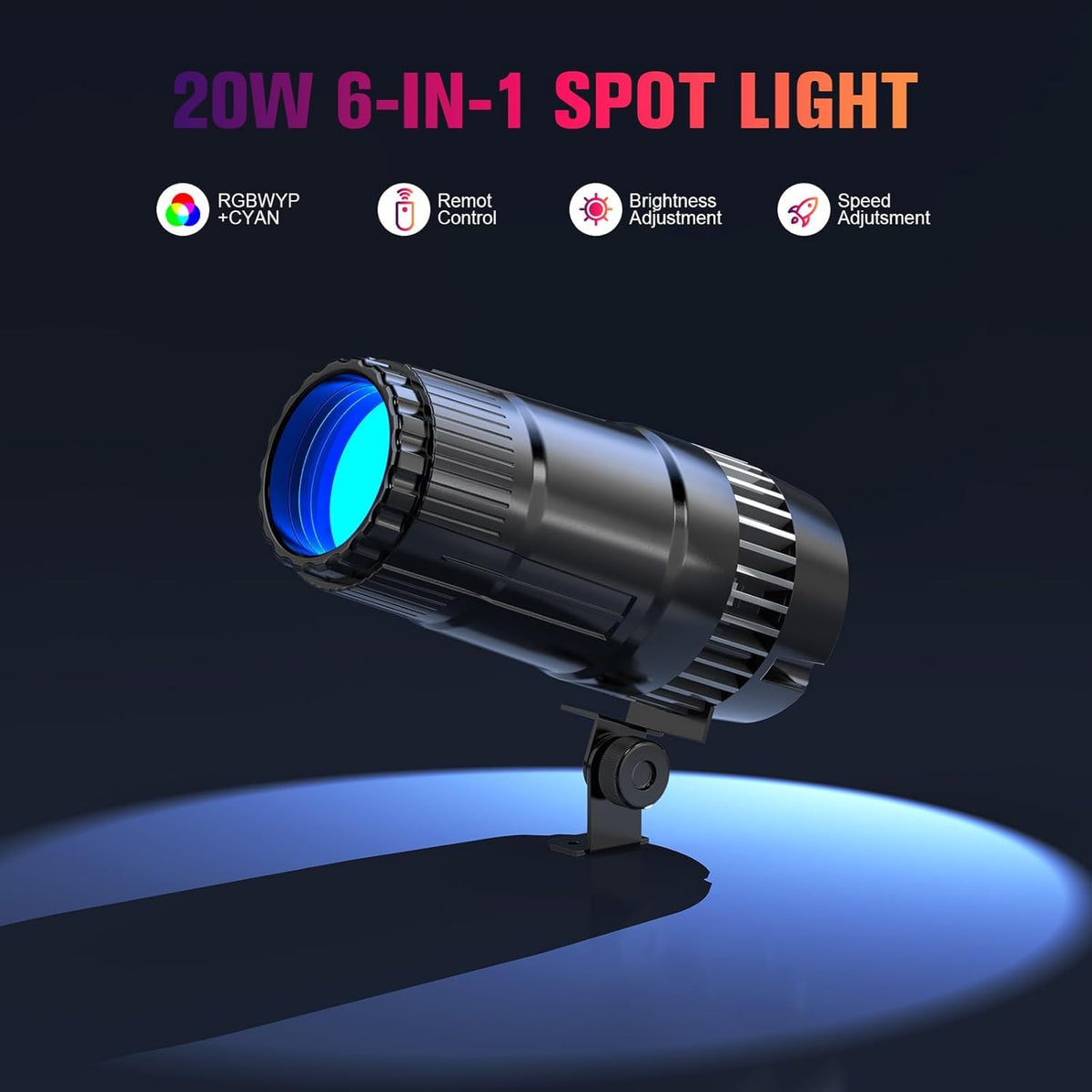 20W Pinspot Light with Remote,RGBWYP+Cyan LED Beam Spot Lights,Ultra Bright Mirror Disco Ball Spotlight Stage Light for DJ Disco Party Bar Club Show Wedding Children's Theater (Black, 2 Pack)