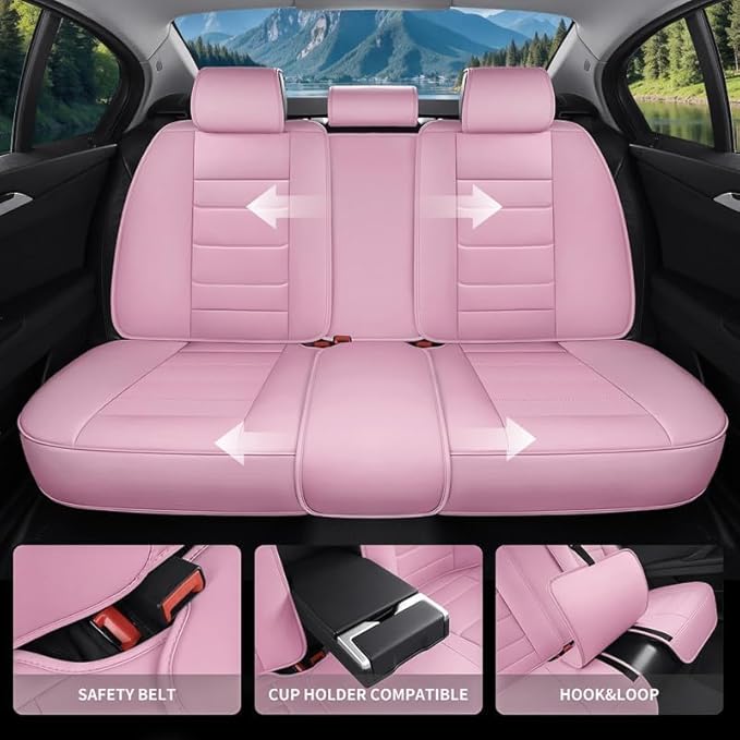 Car Seat Covers Custom Fit for Chevrolet/Chevy Bolt 2016-2026, Premium Faux Leather Waterproof Car Seat Protectors with Lumbar Support, Breathable Anti-Slip Easy to Install(Pink,Full Set)