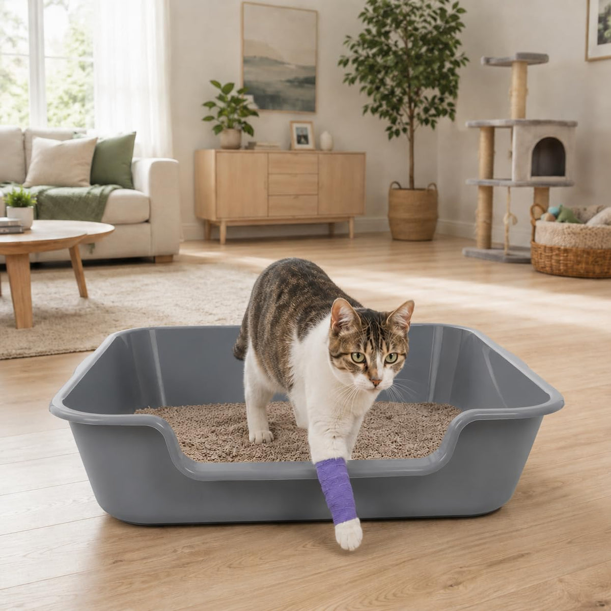 Ying Tutu 1 Pack of Extra Large Cat Litter Box (ABS Material), Low Entry Senior Litter Pen for Geriatric Kitty Big Cats, Jumbo Pet Safe Litter Boxes Tray for Indoor Pets Potty (Gray, 24" L x 20" W)