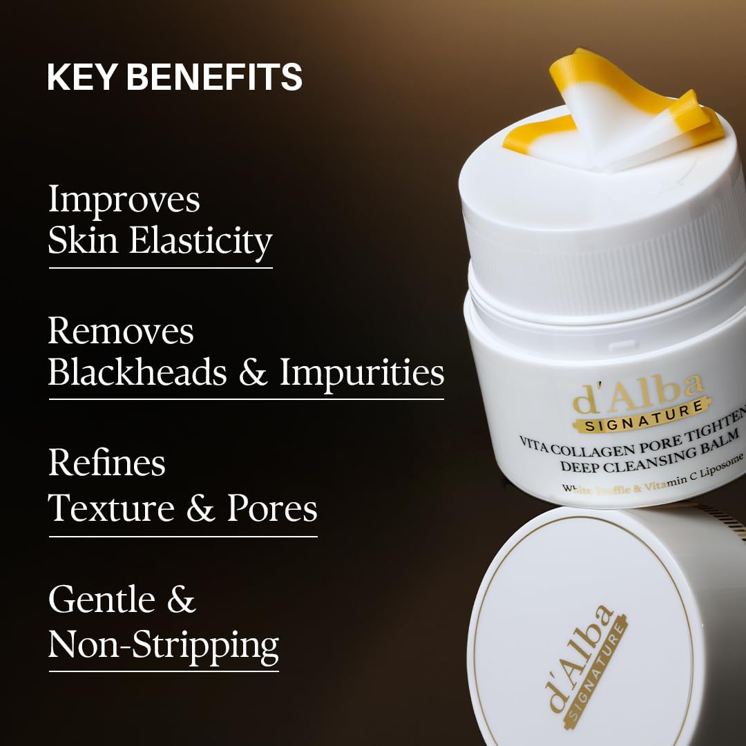 d'alba Piedmont Signature Vita Collagen Deep Cleansing Balm (1.69 fl oz), All-in-One Makeup Remover with Vitamin C, Pore Care, 3-in-1 Balm Oil Milk Cleanser