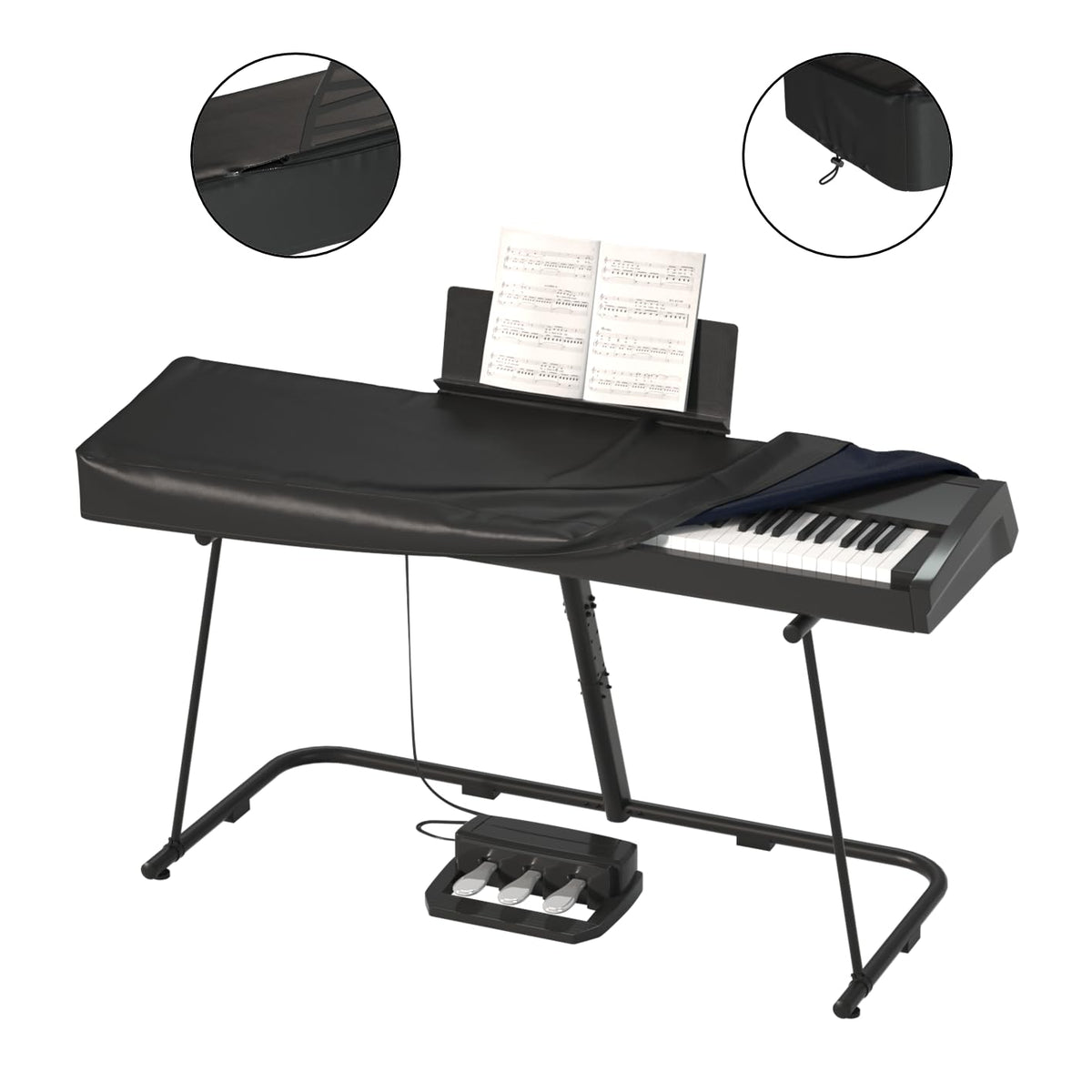 61/88 Keys Piano Cover,Waterproof,Dustproof,UV-proof Digital Piano Cover for 61/88Keys , 420D silver coated Oxford cloth, with Music Stand Zipper, Adjustable Drawstring (BLACK-88KEYS)
