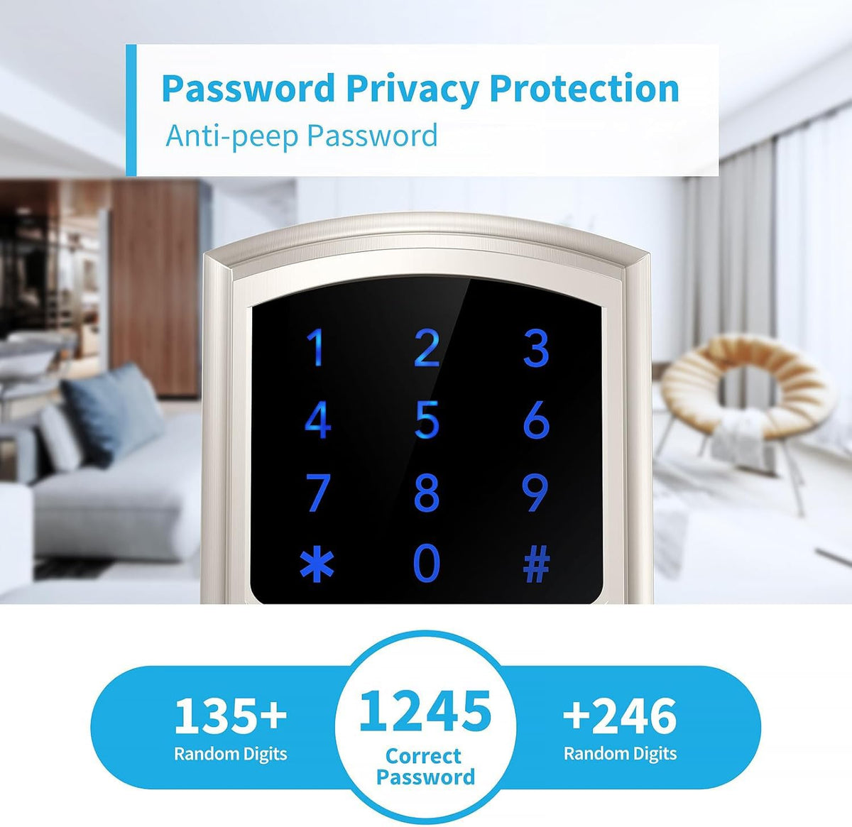 Signstek Keyless Entry Door Lock, Keypad Door-Lock with Code, Electronic Digital Smart Lock for Front Door with Handle, Touchscreen, Satin Nickel