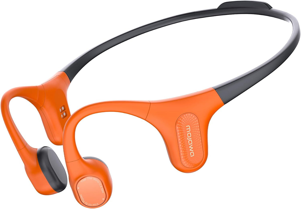 Aerra Bone Conduction Sport Headphones, IP67 Waterproof Workout Earphones, Open-Ear, Wireless Bluetooth with Mic, Secure and Comfortable for Running and Cycling, Orange and Black