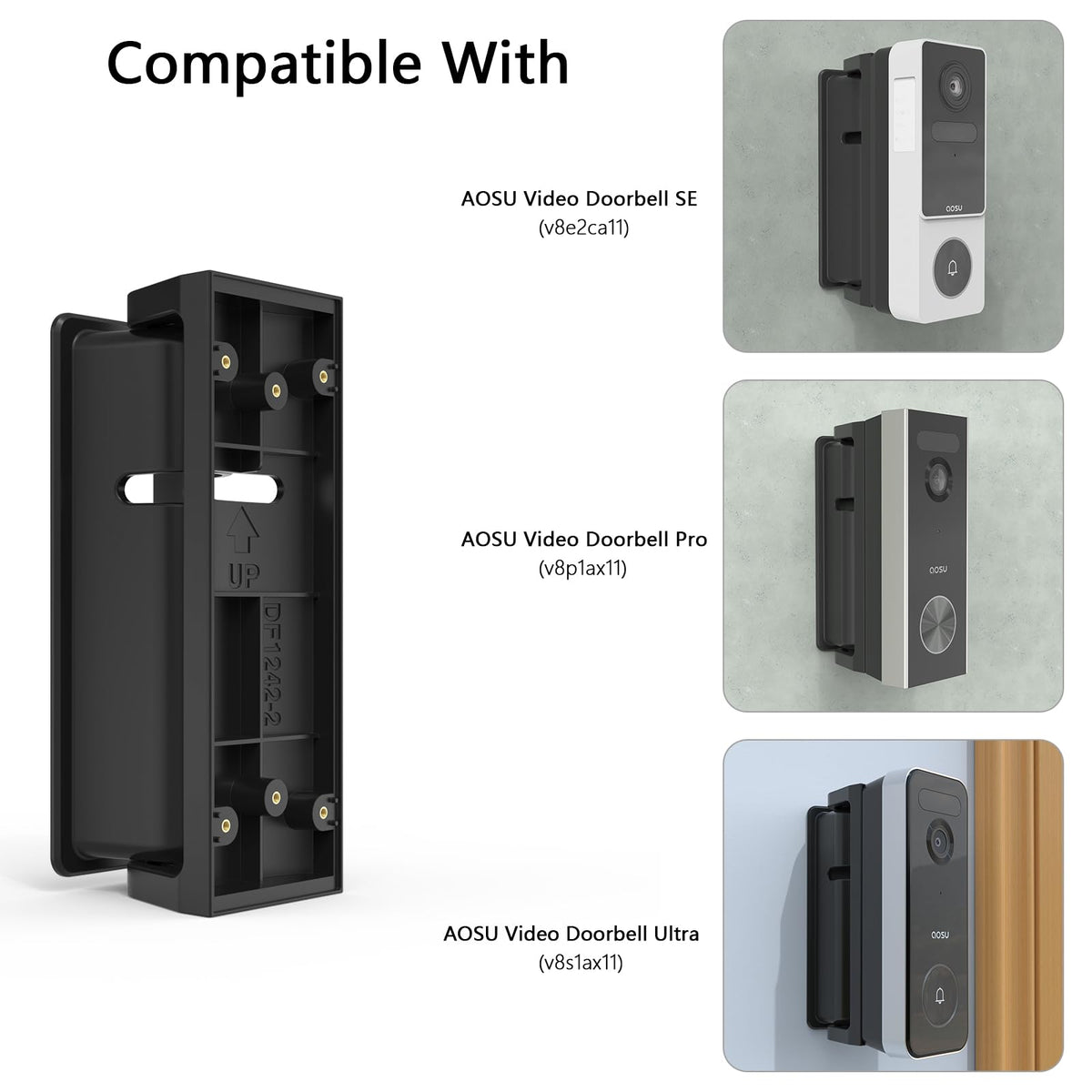 VOMENC Adjustable 0 to 90 Degree Left and Right Angle Mount Compatible with AOSU Video Doorbell Ultra (V8S1AX11)/Pro (V8P1AX11)/SE (V8E2CA11) Camera (Black)