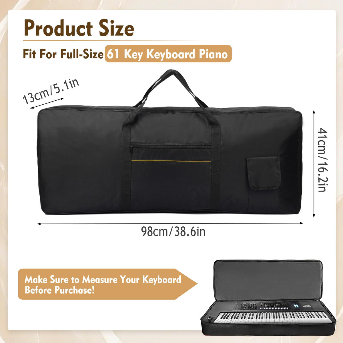 61 Key Keyboard Case, 38.6x16.2x5.1Inch Piano Bag with Handle and Pockets