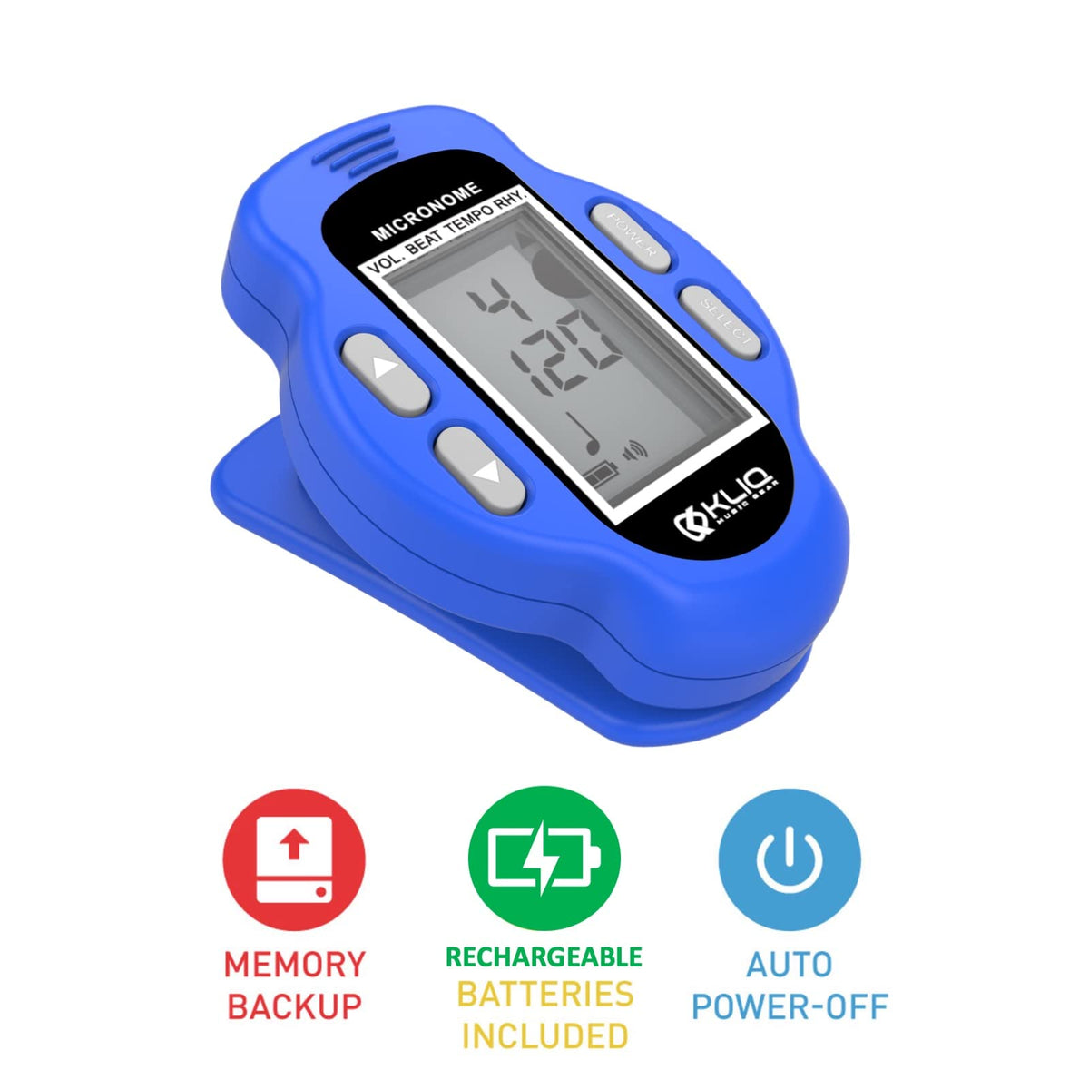 KLIQ MicroNome - Mini Rechargeable Digital Metronome - with Speaker (Digital Volume, Beat and Tempo Adjustment) Designed for use with Piano, Guitar, Saxophone, Flute, Violin, Drum (Blue)