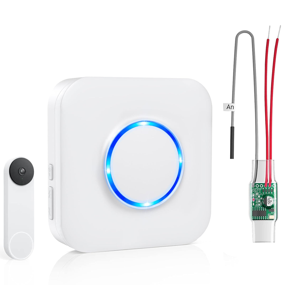 Satisure Wireless Doorbell Chime for Google Nest Doorbell (Wired, 2nd Gen& 3rd Gen) Doorbell Extender with Receiver Connects to Existing Hardwired 58 Chimes and 5 Volume (1 Video Extender 1 Receiver）