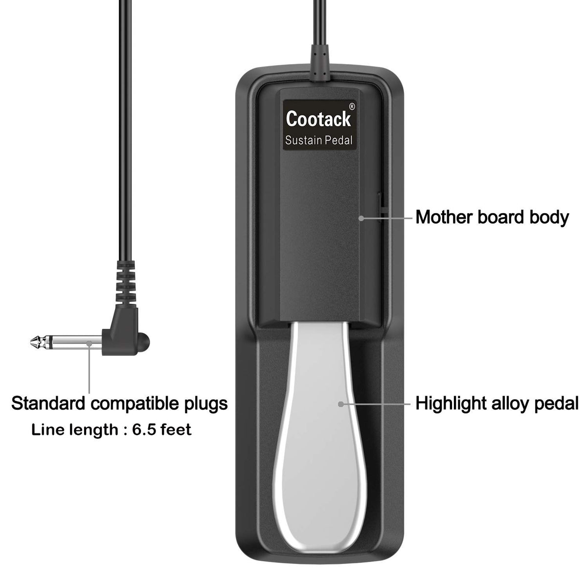 Cootack Universal Sustain Pedal Suitable for Yamaha Casio Roland Electronic Keyboards, Digital Piano & More Silver