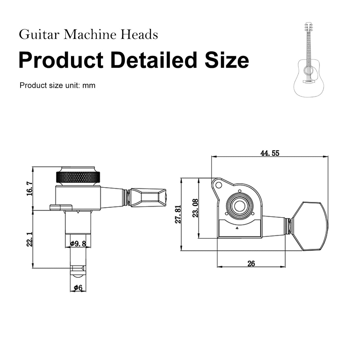 SAPHUE Guitar Locking Tuners 1:18 Lock String Tuning Key Pegs Machine Head with Hexagonal Handle Replacement for Electric Folk or Acoustic Guitars (Black)