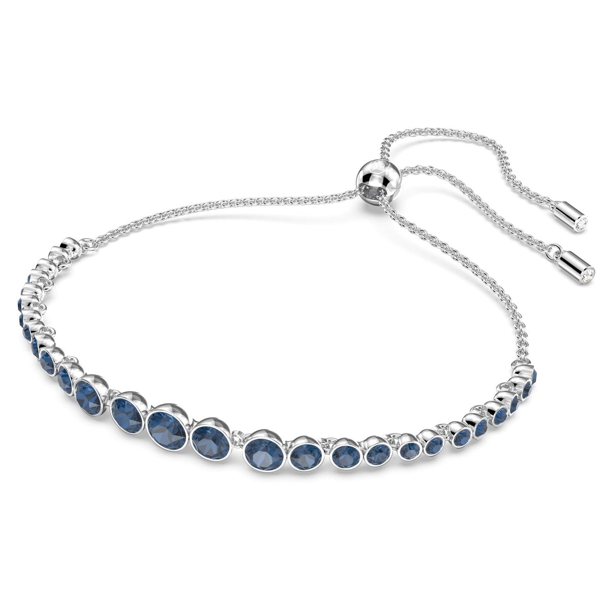Swarovski Imber Emily Bracelet, Round Blue Crystals on Rhodium Finished Band, Part of the Emily Collection