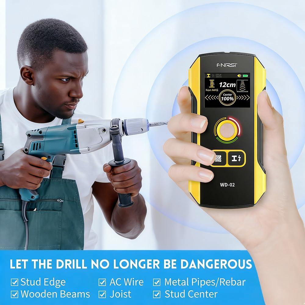 Premium Wall Scanner Stud Finder, Electronic Wall Stud Detector for Wood, Metal Studs, AC Wires, Joists, Pipes, Wire and Water Pipe Stud Finder, Visible Positioning Hole for Accurate Center Detection