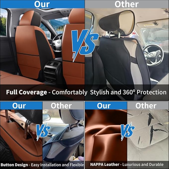 Car Seat Covers Full Set Custom Fit for Ford Escape 2001-2025 2026-Luxury Leather with Lumbar Support, Breathable, Waterproof, Anti-Slip, Durable, Easy to Install (BlackBrown,Full Set)