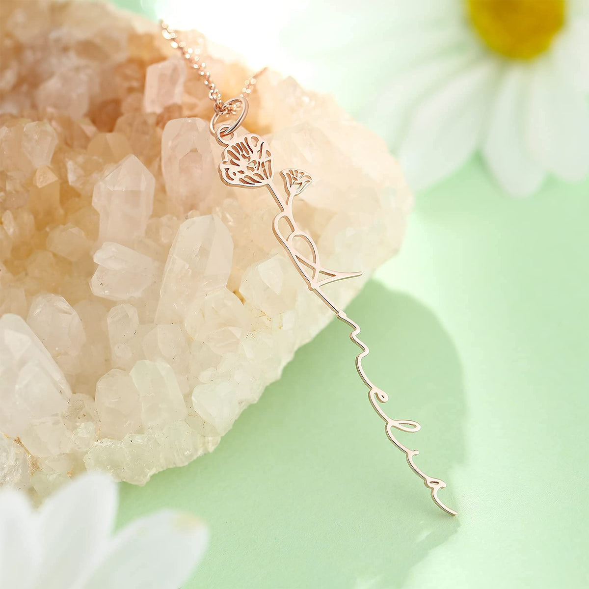 Fortheday Name Necklace Gifts for Women - Personalized Birth Flower Necklace Christmas Necklace with Birthday Month Flower Custom Jewelry Gifts for Mom Grandma Wife (Rose Gold-Birthflower)