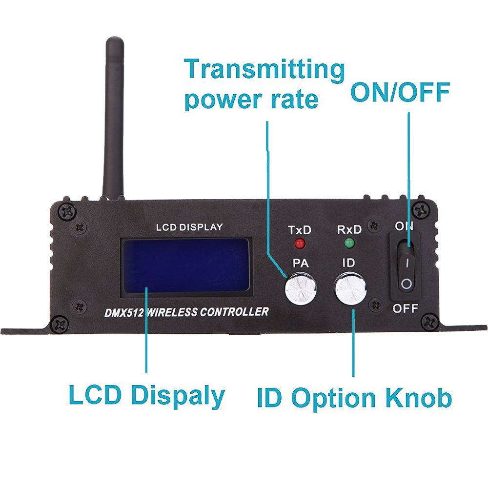 CaalLogt DMX512 Controller 2.4G Wireless Controller Transmitter Receiver LCD Display Power Adjustable Lighting Repeater Controller 16 Groups ID Coding for Party DJ Show Club Stage Disco Stage Light