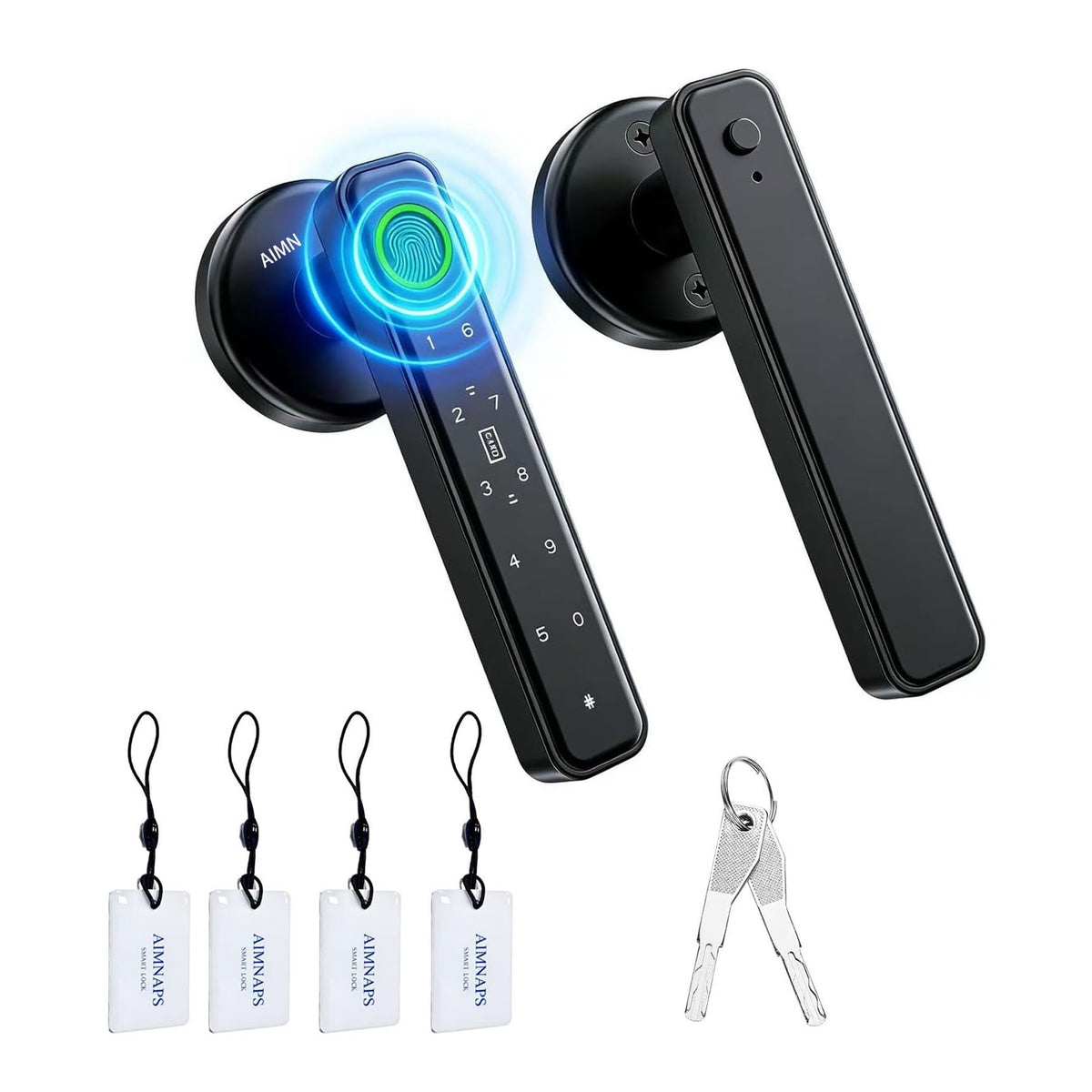AIMNAPS Smart Fingerprint Door Lock, Door Locks for Bedroom, Keyless Entry Door Knob (Fingerprint/Code/Key) Auto Lock for Apartment, Office-Black