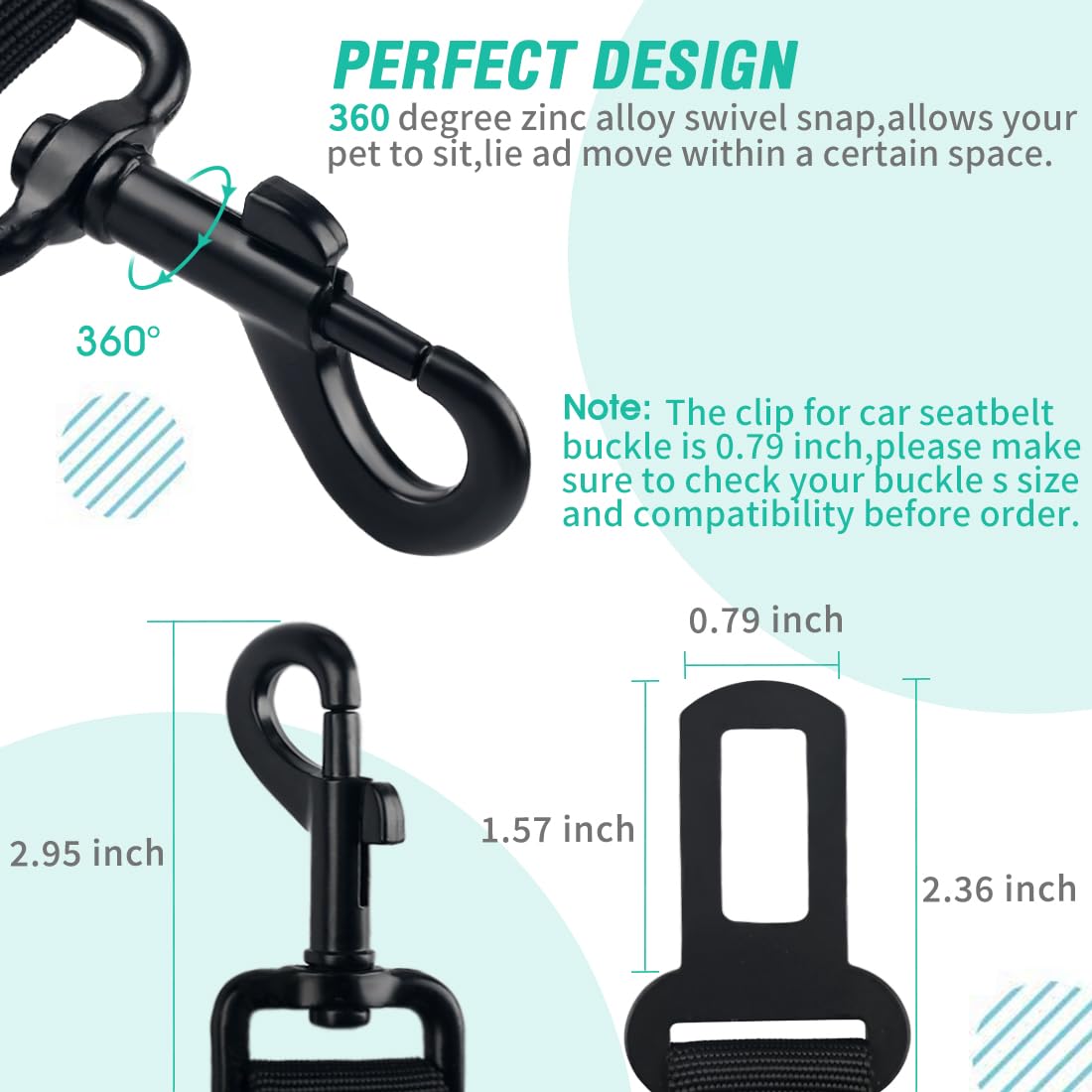 COOYOO Dog Seat Belt, Durability Retractable Dog Car Harness Adjustable Dog Seat Belt for Vehicle Nylon Pet Safety Seat Belts Heavy Duty & Elastic (1 Pack Black)
