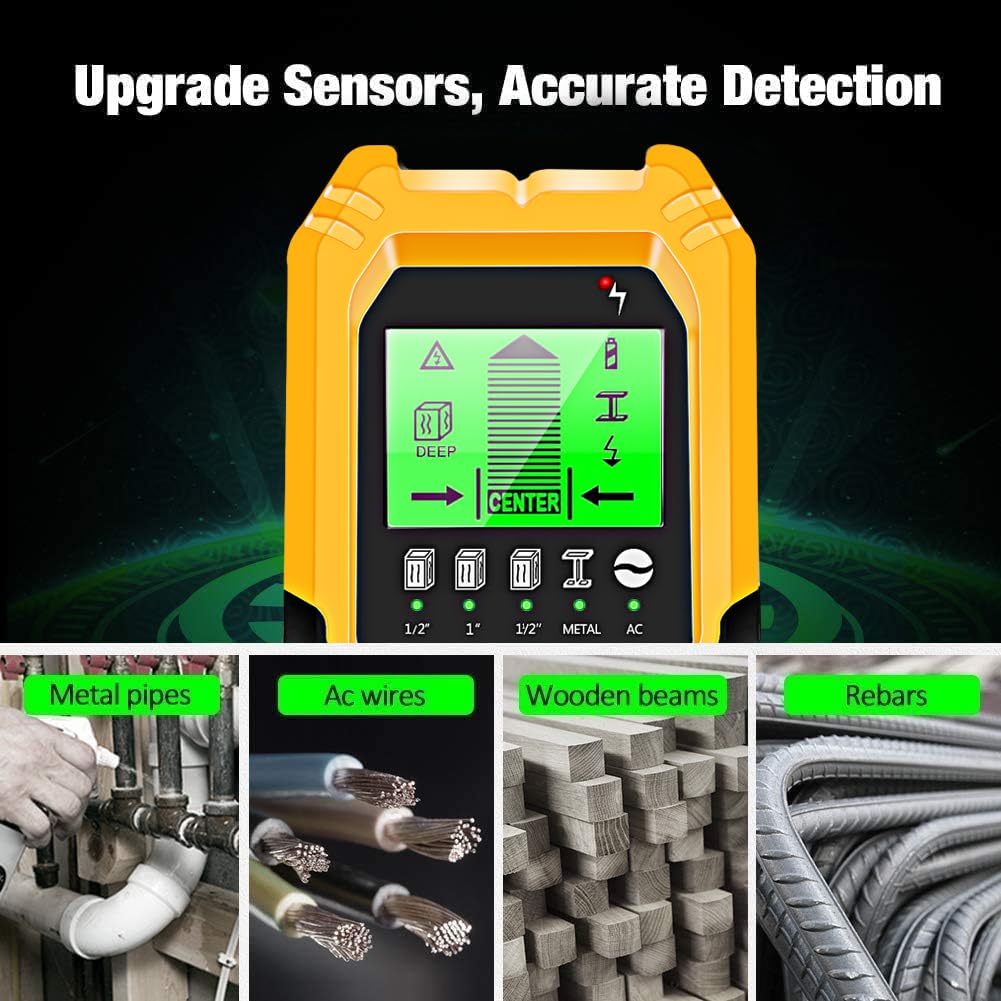 Stud Finder Wall Scanner 5 in 1 Multifunctional Upgraded Smart Wall Scanner, Stud Sensor Beam Detector with Battery for Wood Metal and AC Wire Detection, Comes with HD LCD Display and Audio Alarm