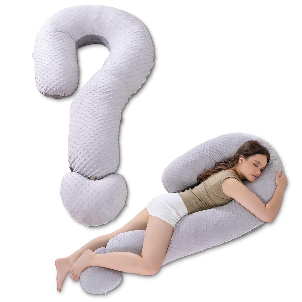 Meiz Question Mark Body Pillow for Adults & Couples, Dual-Sided Velvet Long Bolster Pillow with Detachable Heart Cushion for Hugging, Full Body Support Pillow for Side Sleepers & Back Support