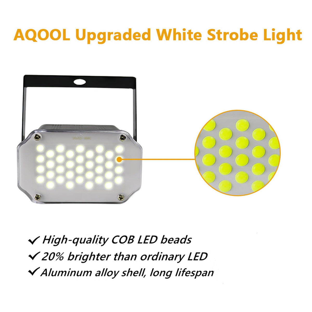 AQOOL 2-Pack LED White Strobe Lights for Halloween, Mini 36 LED Strobe