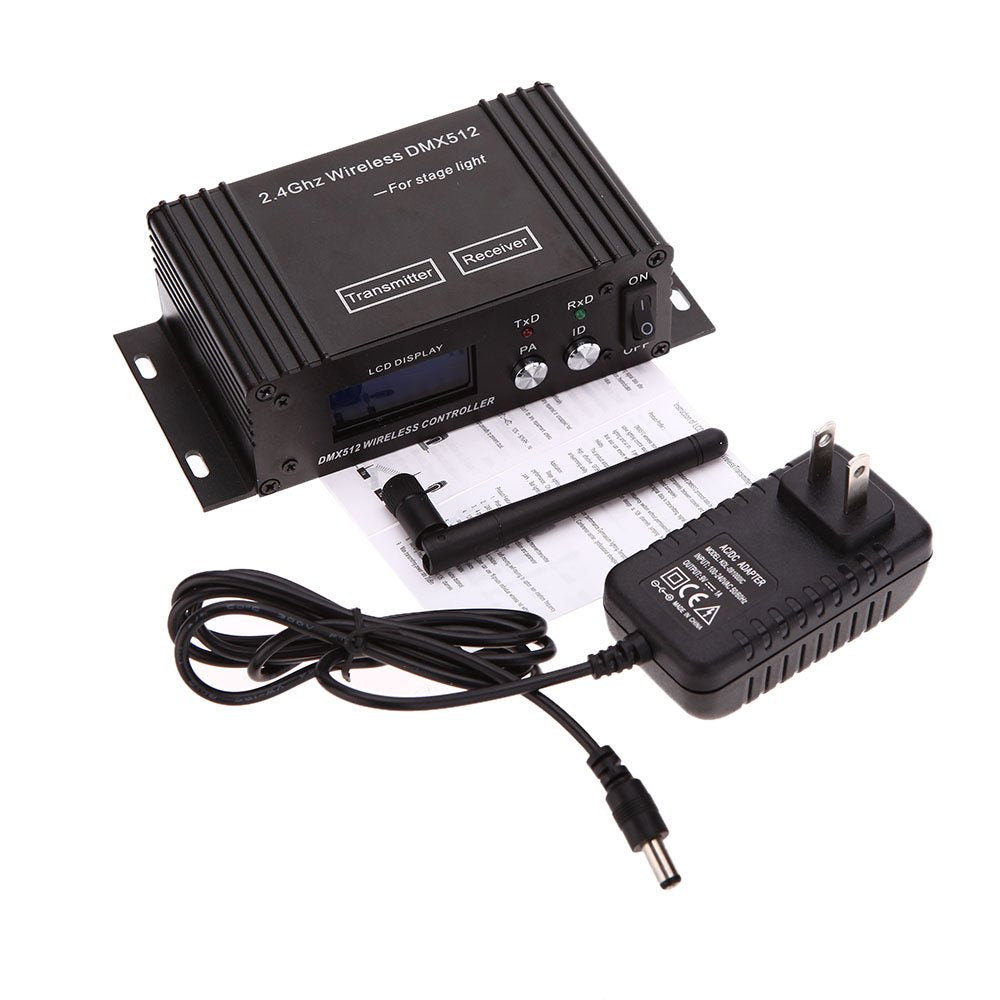 CaalLogt DMX512 Controller 2.4G Wireless Controller Transmitter Receiver LCD Display Power Adjustable Lighting Repeater Controller 16 Groups ID Coding for Party DJ Show Club Stage Disco Stage Light