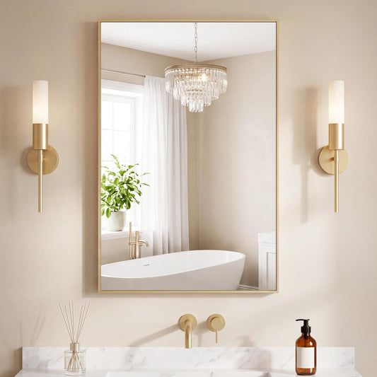 NEWBULIG 24"x36" Wall Mirror, Bathroom Mirrors for Over Sink, Gold
