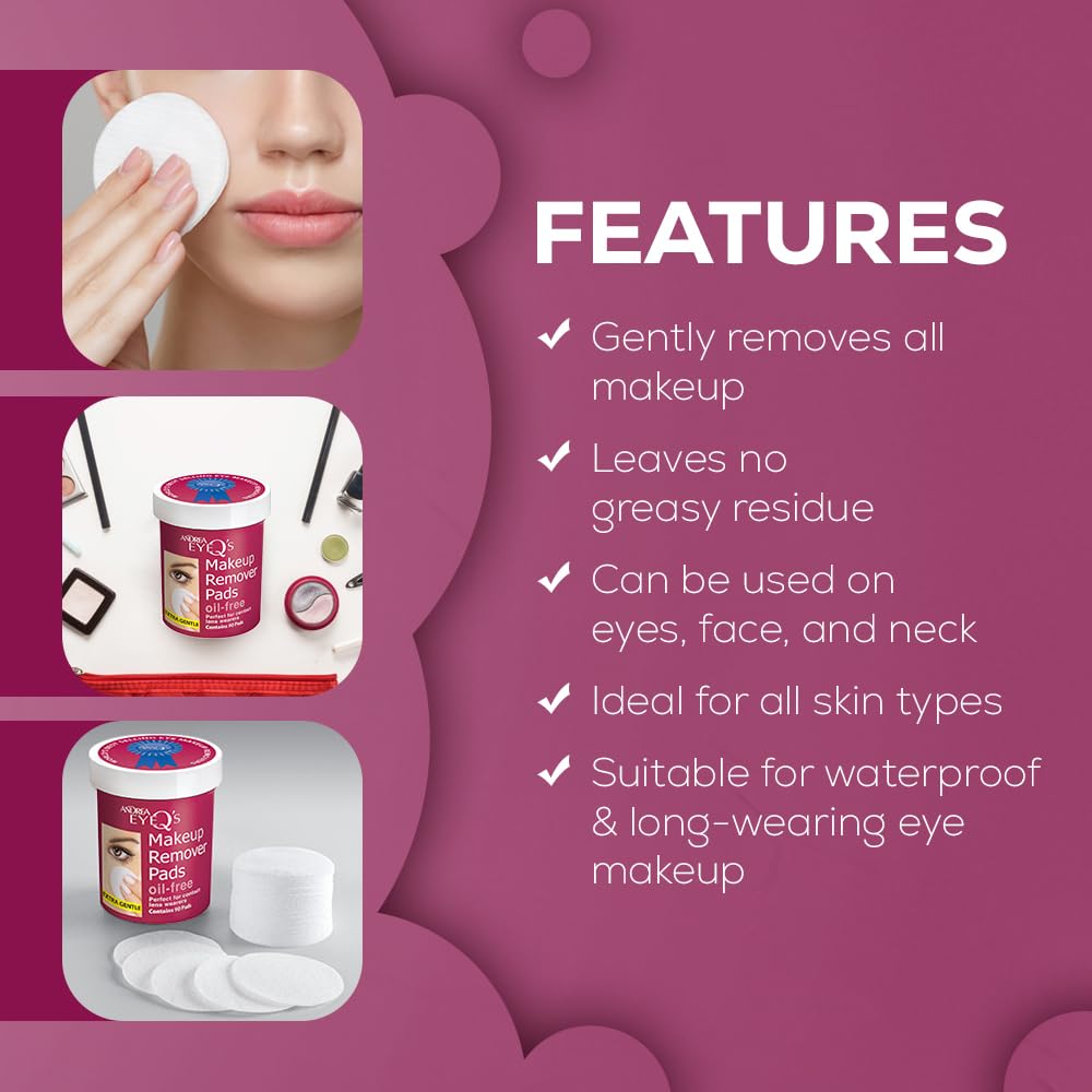 Andrea Eye Q's Oil-free Eye Makeup Remover Pads, 65-Count (Pack of 3)