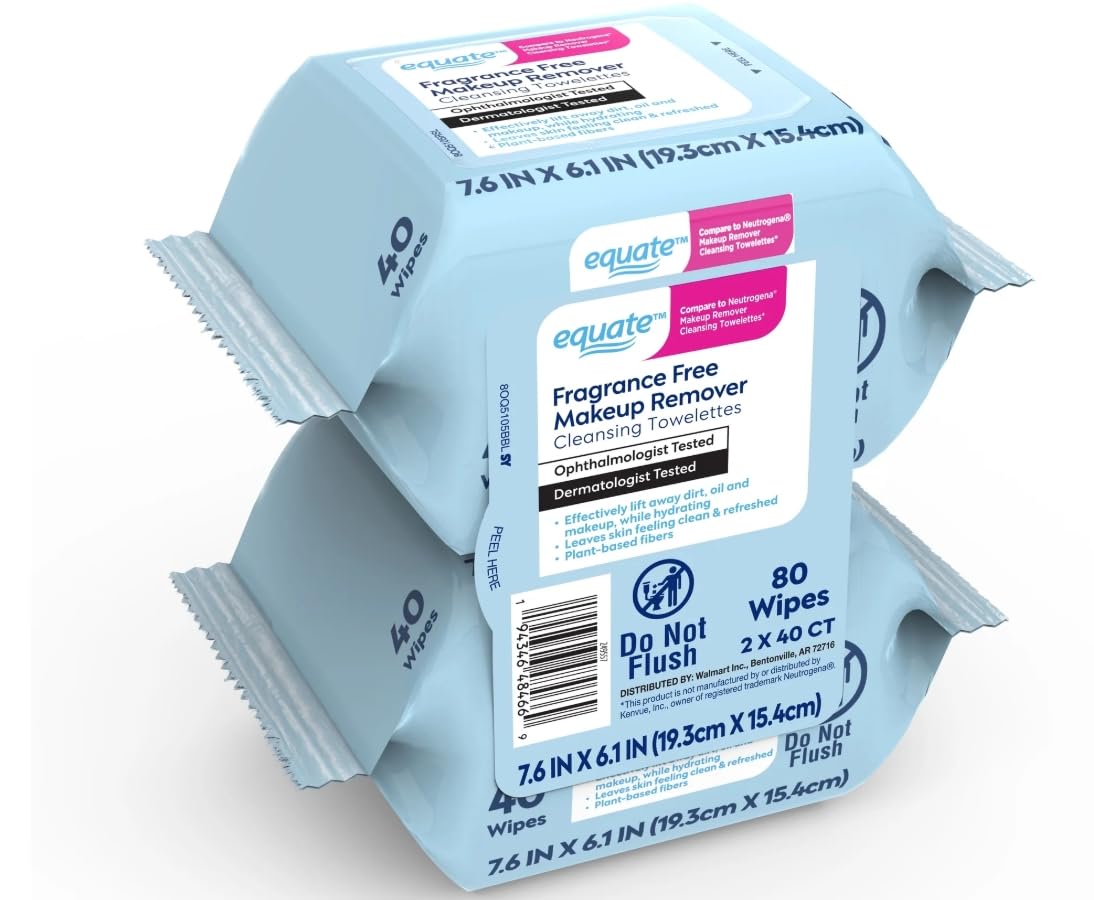 Equate Facial Fragrance-Free Cleansing & Makeup Remover Towelettes, 40 Count, 4 Pack, and CARD Gift of Maker Explorador