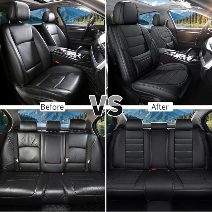 Car Seat Covers Custom Fit for Chevrolet/Chevy Volt 2010-2019, Premium Faux Leather Waterproof Car Seat Protectors with Lumbar Support, Breathable Anti-Slip Easy to Install(Black,Full Set)