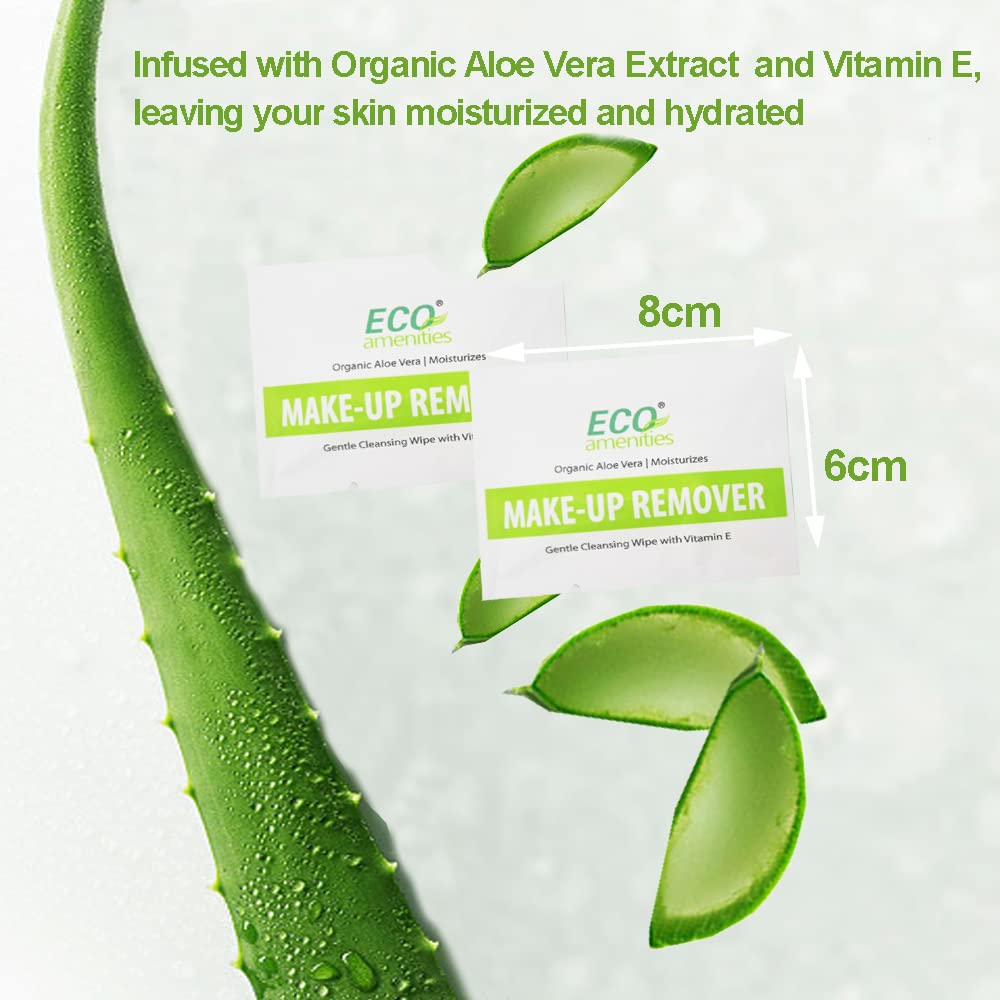 ECO Amenities Aloe Vera & Vitamin E Facial Washing Packets - 180 Count Bulk Makeup Remover Wipes - Hotel-Quality & Travel-Friendly Face Wipes Individually Wrapped