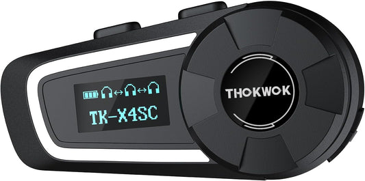 TK-X4SC Motorcycle Bluetooth Headset, 6 Riders 2000m Helmet Group Intercom with Music Share/Top-Tier Noise Reduction/LCD Screen,Universal Communication System Headphones(1 Pack)
