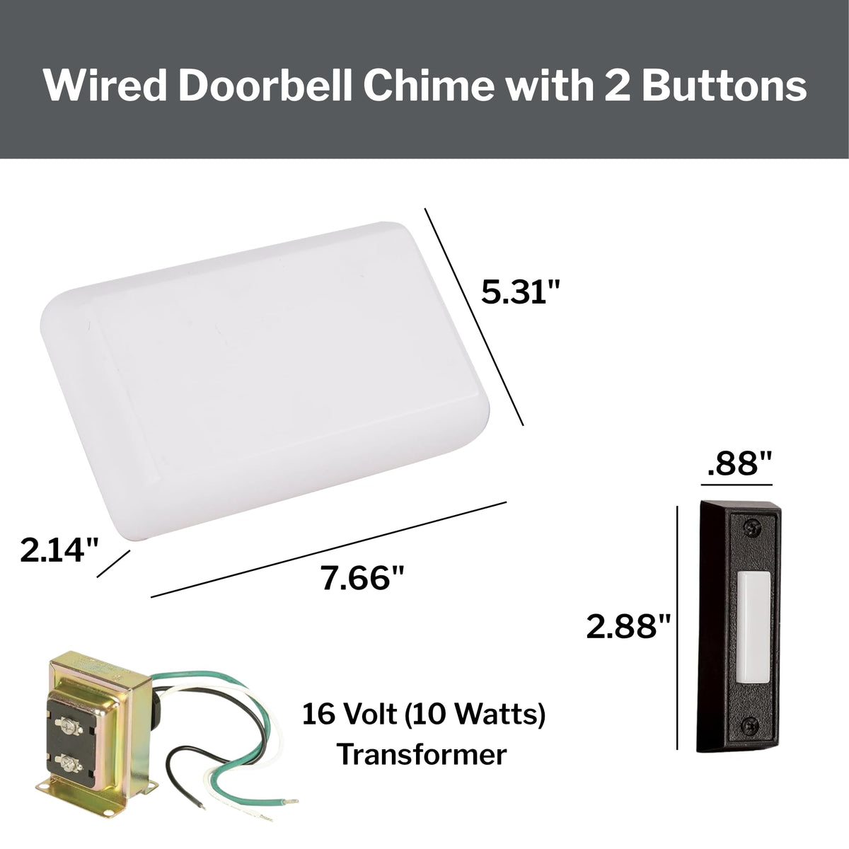 Craftmade CK1001-W Builder Chime Kit Includes White Door Chime, T1610 Transformer, 2 Black Buttons