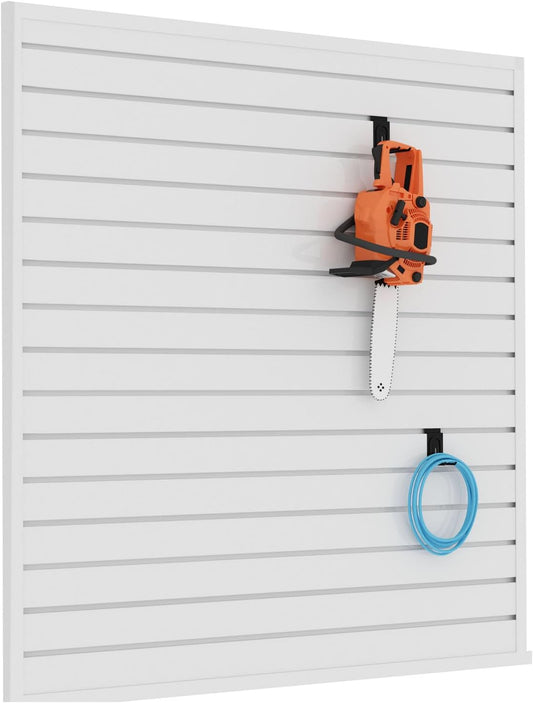 Slatwall Panel Garage Organizer PVC Slatwall Heavy Duty Wall Mounted Rack, Interlocking Slat Wall Panels for Tool Organization Peg Board(White 4 x 4 ft)