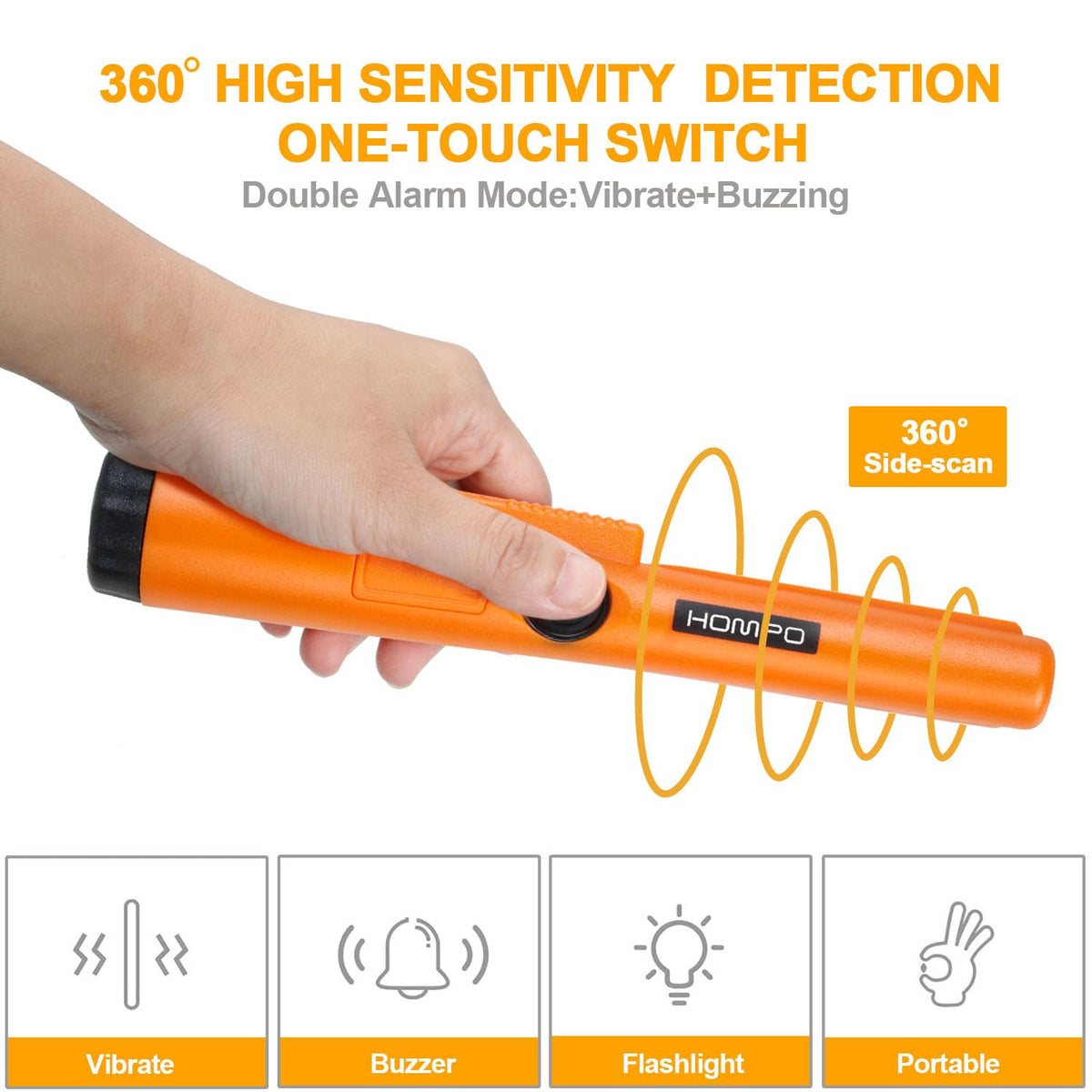 HOMPO Metal Detector Pinpointer - Fully Waterproof Handheld Pin Pointer Wand, High Accuracy Professional Search Treasure Pinpointing Finder Probe