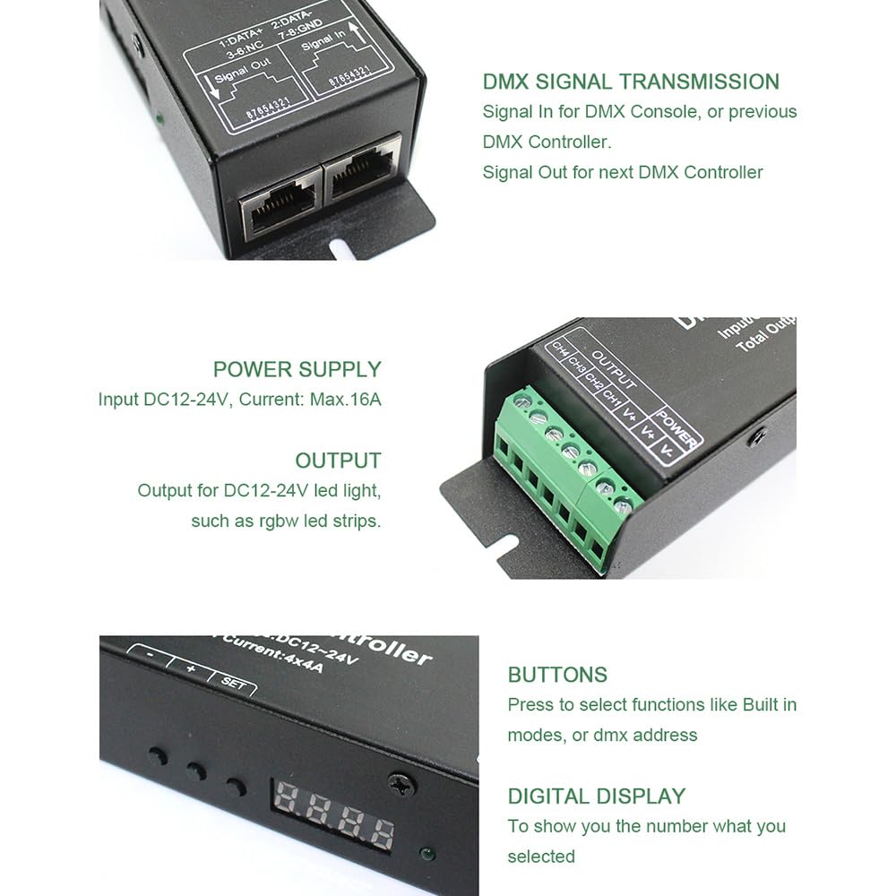 4CH DMX Decoder DMX512 Controller DC12-24V 4A/CH