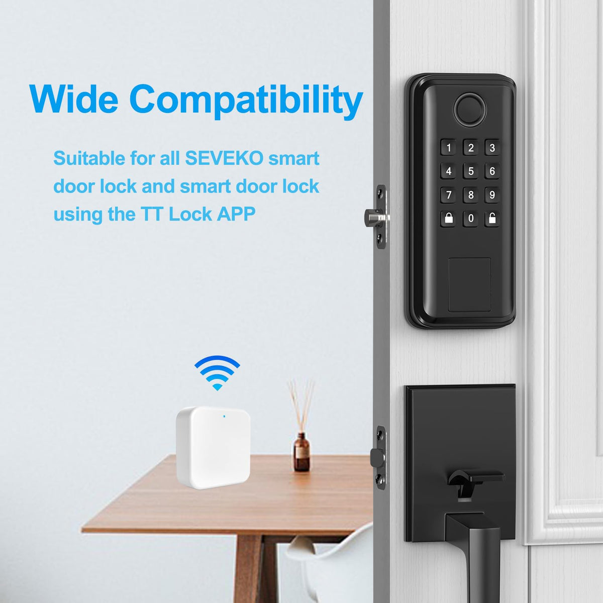 SEVEKO Smart Lock WiFi Gateway, G2 Gateway Remotely Control Smart Door Lock with TT Lock App, Compatible with Alexa Voice Control Keyless Entry Door Lock (WiFi 2.4GHz)