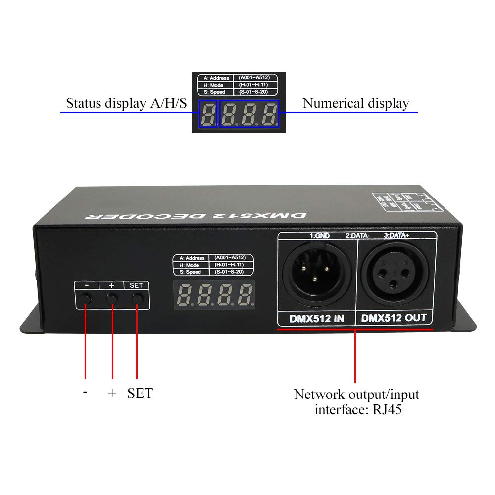 AZIMOM LED 4Channel DMX Decoder Controller with Digital Display DC5V-24V 4X4A DMX512 led Controller for RGB Tape Strip Light Decoder Dimmer