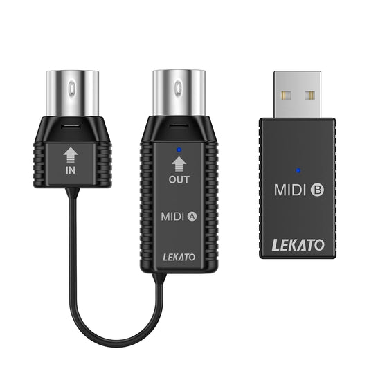 LEKATO Wireless MIDI Adapter, Bluetooth MIDI Adapter 5-PIN DIN with USB, Low Latency Rechargeable for Synthesizer, Digital Piano Keyboard to Mac OS/iOS/Windows